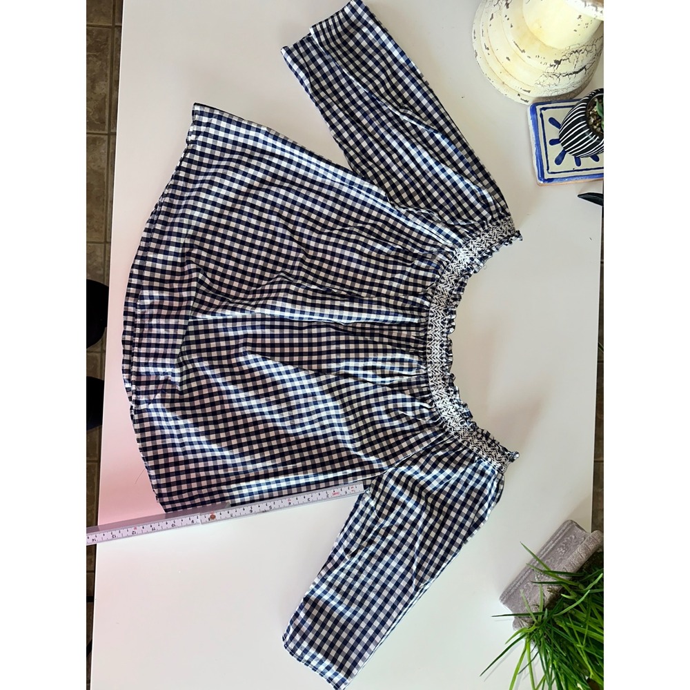 Madewell Navy White Gingham Smocked Off The Shoulder‎ Cotton Blouse G1547 SP 17 - Picture 10 of 11